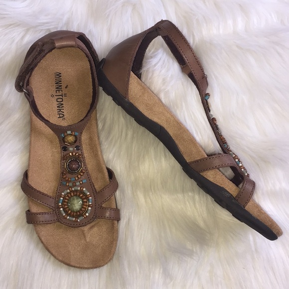 Minnetonka Shoes - Minnetonka beaded ankle strap sandals sz 7